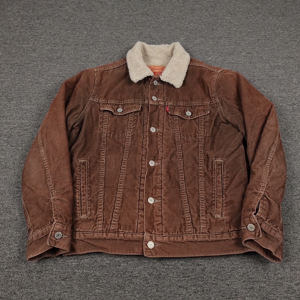Vintage Levi's Jacket Mens Large Brown Corduroy Sherpa Lined Western Bomber Y2K